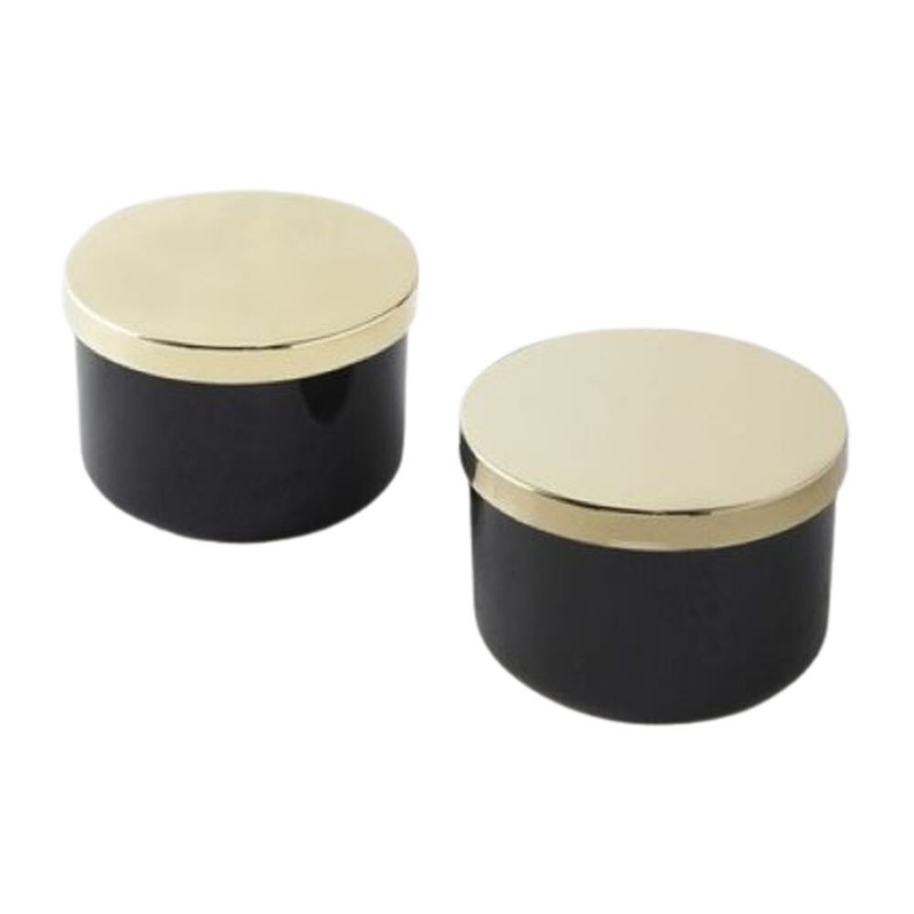 Z Gallerie Canisters Storage Duo Set Of 2 Black Ceramic Gold Lid Food Safe